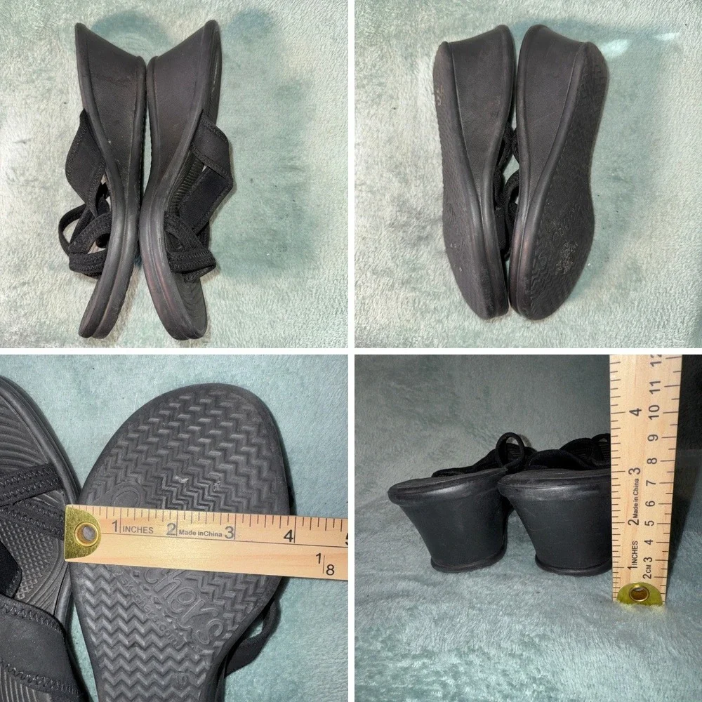 Skechers Women Cali Rumblers Wedge Sandals 10 Black Strappy Comfort Foam